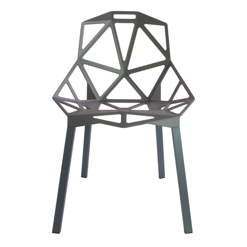 Mobilier - Chaises, fauteuils de salle à manger - Chaise empilable Chair One métal vert gris / Konstantin Grcic, 2003 - Magis - Gris-vert / Pieds gris-vert - Aluminium verni, Fonte d\'aluminium vernie