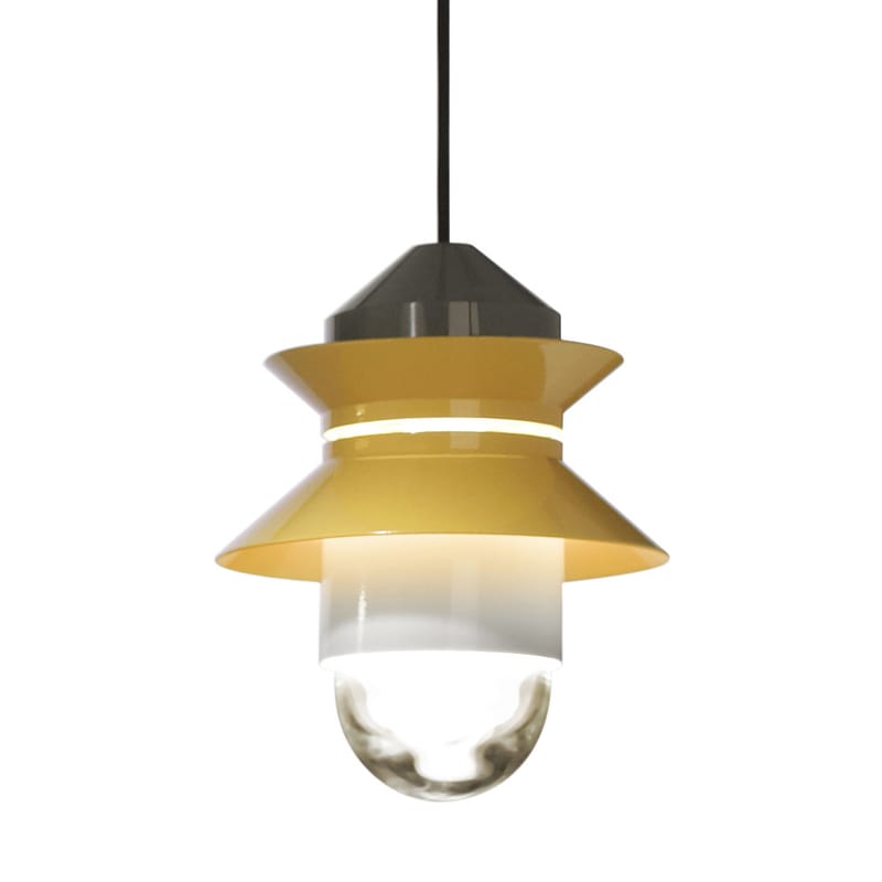 Luminaire - Suspensions - Lampe d\'extérieur Santorini verre plastique jaune / à suspendre - Câble avec prise - Marset - Jaune moutarde / Gris - Polycarbonate, Verre