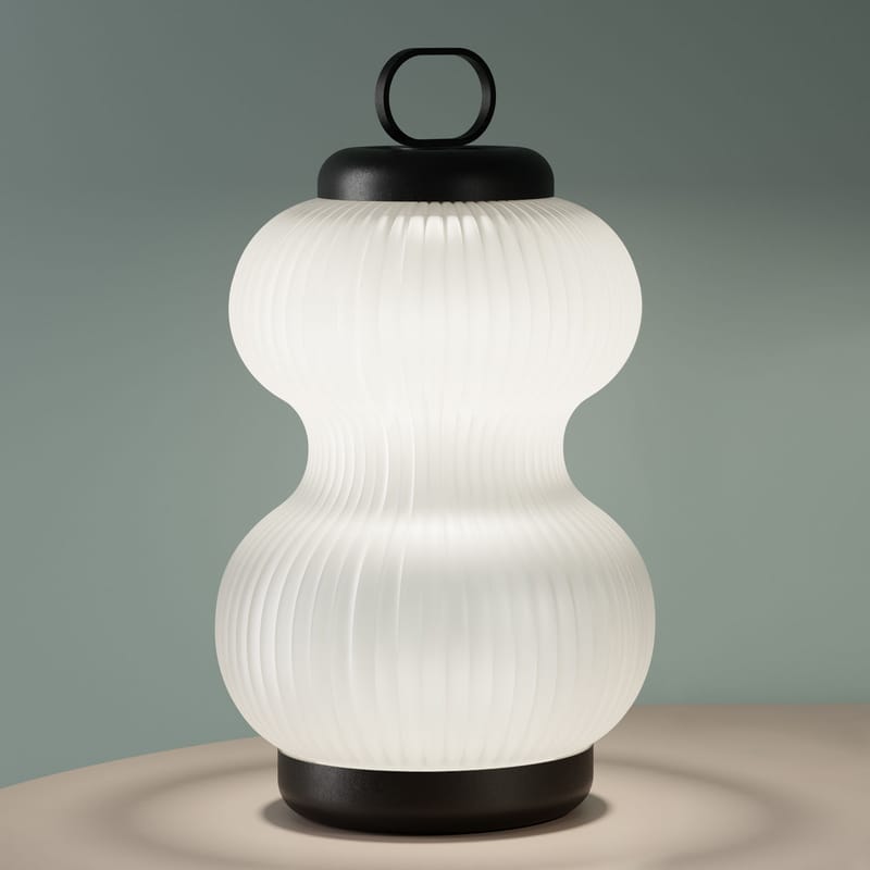 Luminaire - Lampes de table - Lampe de table Kanji LED verre blanc /  H 51 cm - Fontana Arte - Blanc / Structure noire - Métal laqué, Verre soufflé bouche