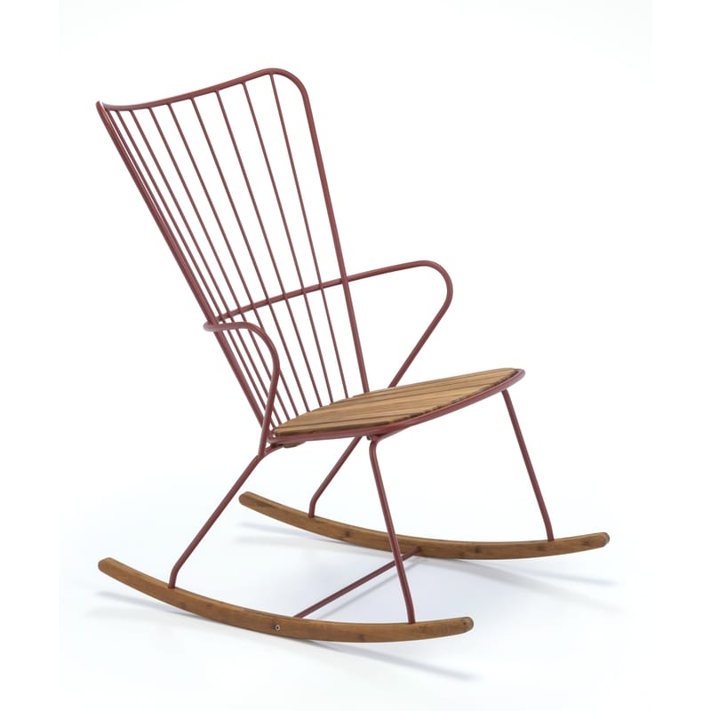 Mobilier - Fauteuils - Rocking chair Paon métal rose orange bois naturel / bambou - Houe - Paprika - Acier revêtement poudre, Bambou