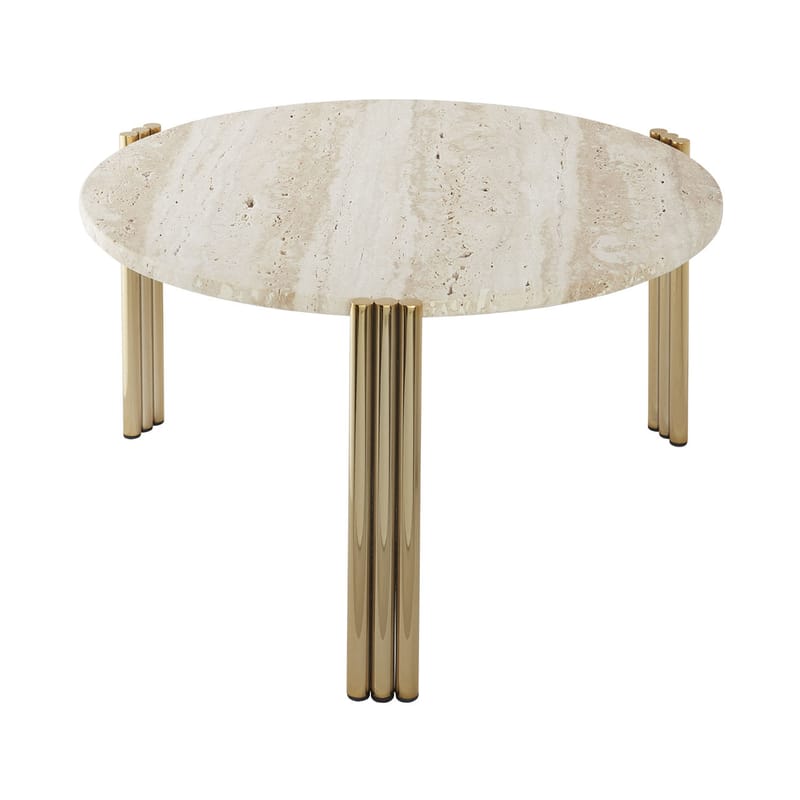 Mobilier - Tables basses - Table basse Tribus pierre or beige / Ø 60 x H 35 cm - Travertin - AYTM - Travertin beige / Or - Acier, Pierre Travertin