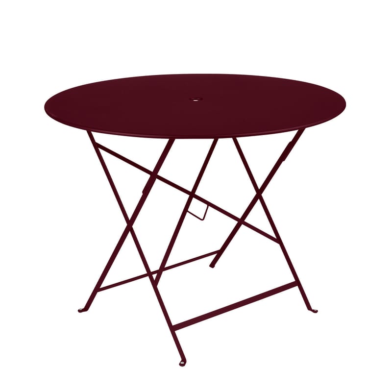 Jardin - Tables de jardin - Table pliante Bistro métal violet / Ø 96 cm - 5 personnes / Trou parasol - Fermob - Cerise noire - Acier laqué