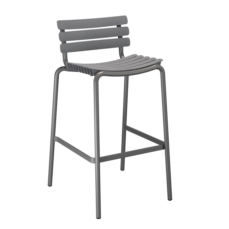 Mobilier - Tabourets de bar - Chaise de bar ReCLIPS plastique gris / H 76 cm - Plastique recyclé - Houe - Gris - Aluminium thermolaqué, Plastique recyclé