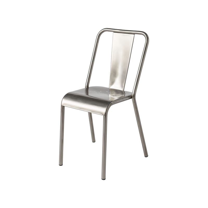Mobilier - Chaises, fauteuils de salle à manger - Chaise empilable T37 métal / Réédition 1937 - Tolix - Acier brut verni - Acier inoxydable brut verni