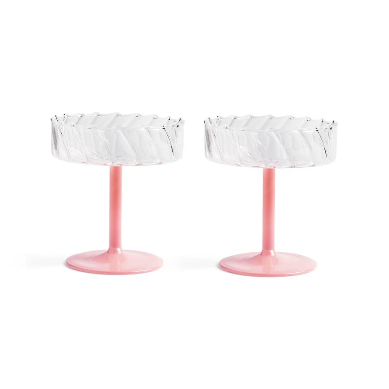 Table et cuisine - Verres  - Coupe à champagne Twirl verre rose / Set de 2 - & klevering - Rose - Verre