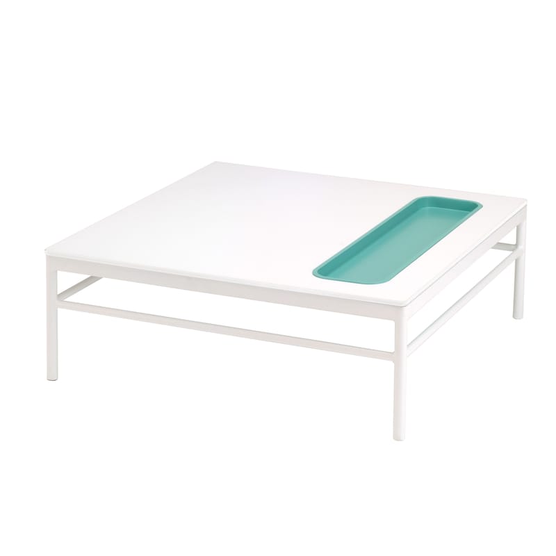 Mobilier - Tables basses - Table basse Rivage métal blanc / 85 x 85 cm - Vide-poche intégré - Vlaemynck - Blanc / Vide-poche bleu - Aluminium laqué