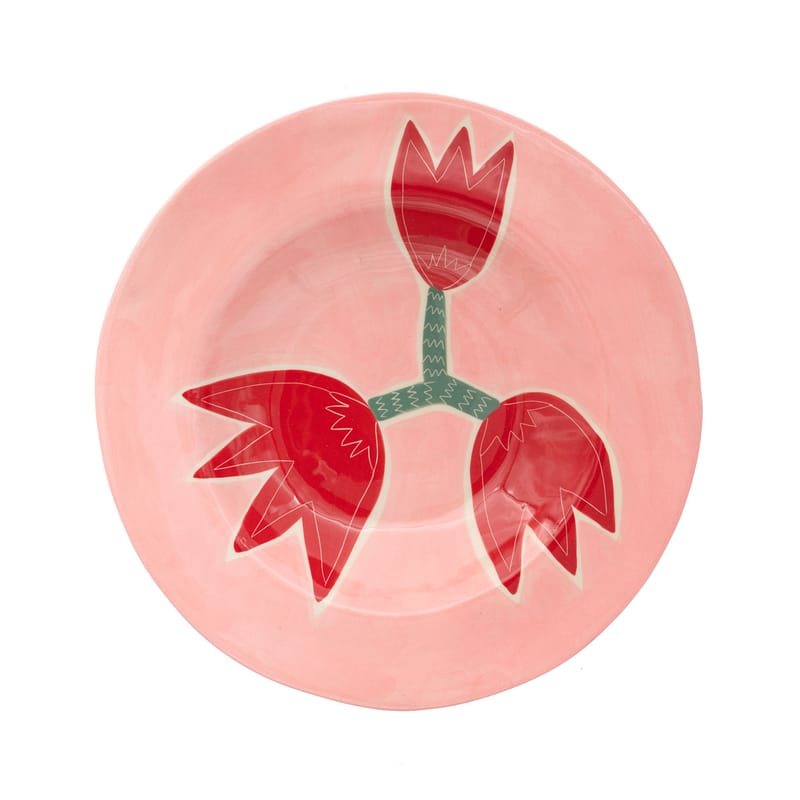 Table et cuisine - Assiettes - Assiette Tulip céramique rose rouge / Ø 26 cm - Peint à la main - LAETITIA ROUGET - Tulip / Rose & rouge - Grès