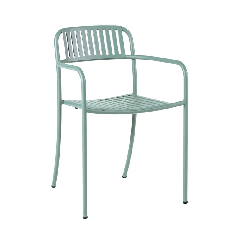 Mobilier - Chaises, fauteuils de salle à manger - Fauteuil empilable Patio Lames métal vert / Lattes - Tolix - Vert Lichen - Acier inoxydable