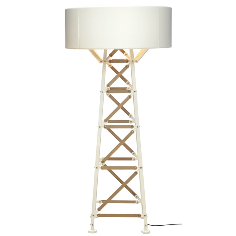 Luminaire - Lampadaires - Lampadaire Construction Lamp Medium métal blanc bois naturel / H 139 cm - Moooi - Bois naturel / Blanc - Aluminium, Bois