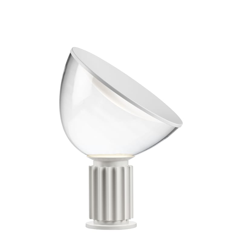 Luminaire - Lampes de table - Lampe de table Taccia LED Small verre blanc / H 48 cm - Castiglioni, 1962 - Flos - Blanc mat / Transparent - Aluminium, Verre soufflé