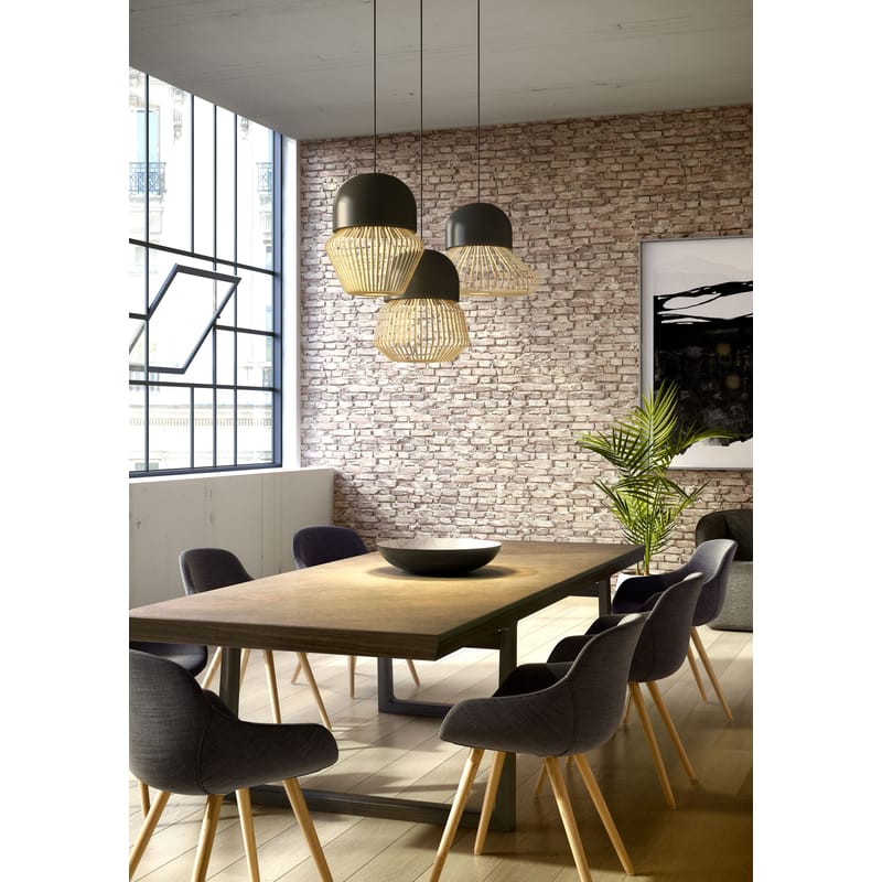 Anemos Medium Pendant ceramic grey natural wood 39 x H 47 cm Bamboo ceramic Forestier