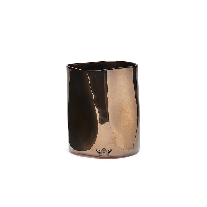 Décoration - Vases - Pot à ustensiles Bosselé céramique cuivre métal / Vase - Ø 14,5 x 19 cm - Dutchdeluxes - Platinum brillant - Céramique