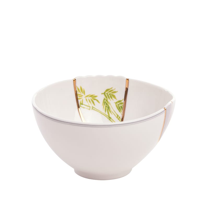 Table et cuisine - Saladiers, coupes et bols - Bol Kintsugi céramique blanc / or fin - Seletti - Blanc & or / Motifs verts - Or, Porcelaine
