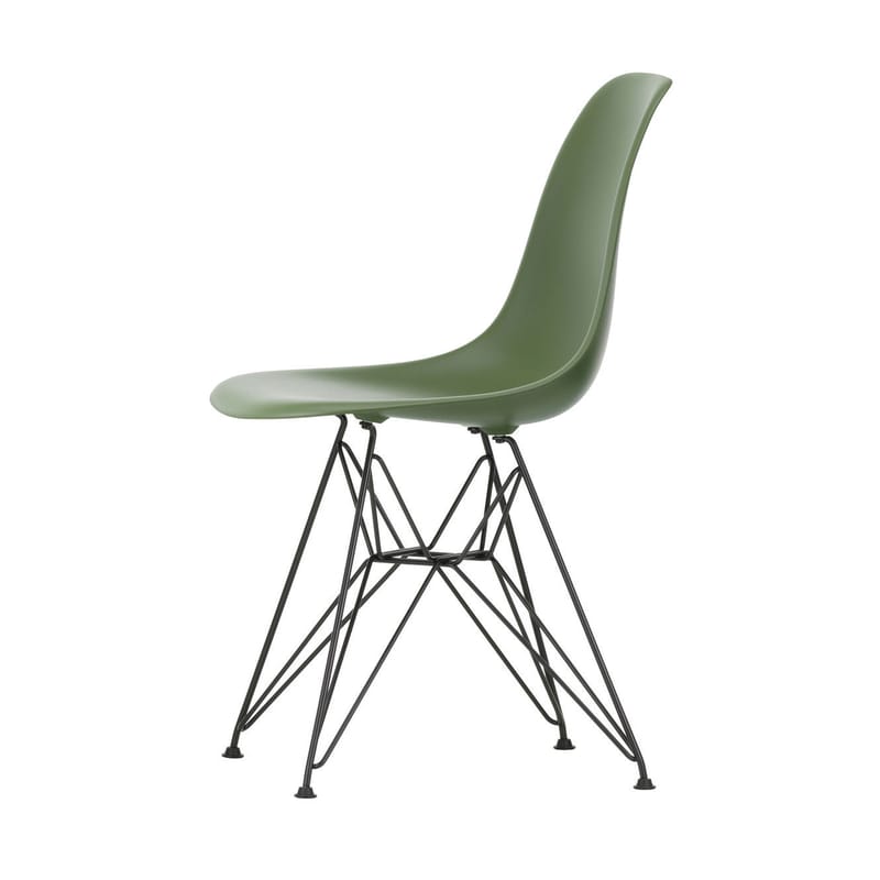 Mobilier - Chaises, fauteuils de salle à manger - Chaise DSR - Eames Plastic Side Chair plastique vert / (1950) - Pieds noirs - Vitra - Vert forêt / Pieds noirs - Acier laqué époxy, Polypropylène