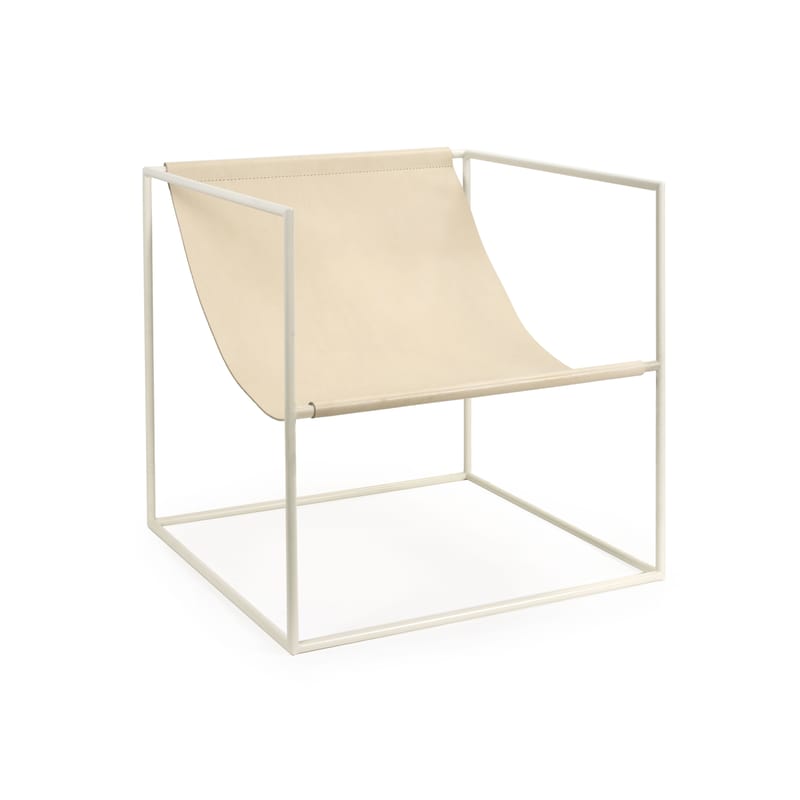 Mobilier - Fauteuils - Fauteuil Solo Seat cuir beige - valerie objects - Cuir beige / Structure blanche - Acier, Cuir