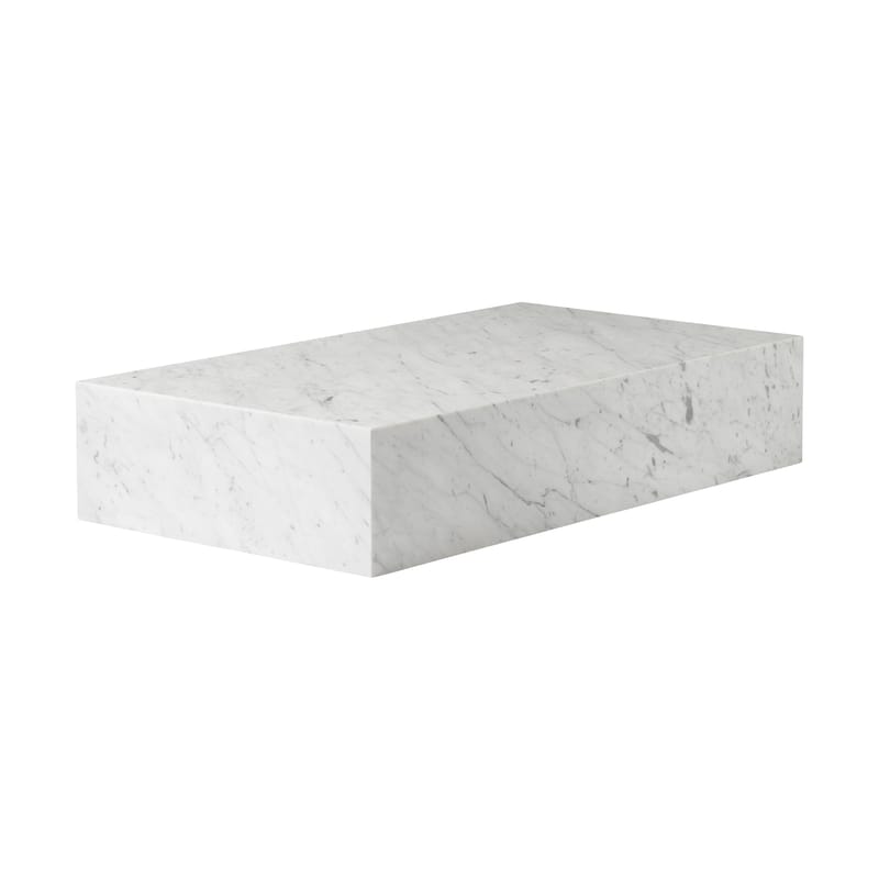 Mobilier - Tables basses - Table basse Plinth Grand pierre blanc / Marbre - 137 x 76 cm x H 28 cm - Audo Copenhagen - Marbre Carrara (blanc) - Bois d\'acacia, Marbre