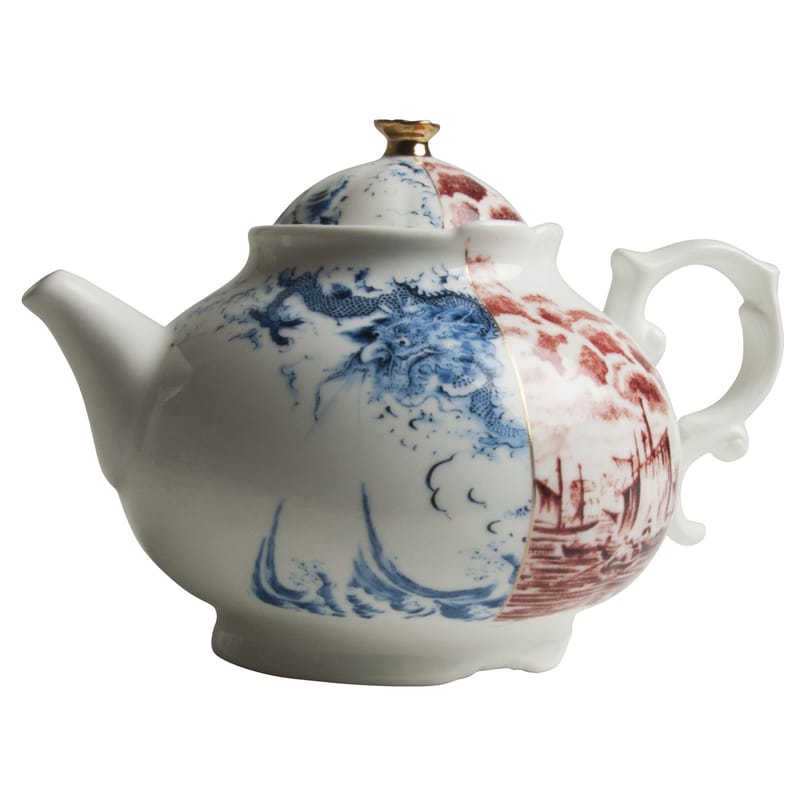 Tisch und Küche - Tee und Kaffee - Teekanne Hybrid Smeraldina keramik blau rot - Seletti - Blau & rot - chinesisches Weich-Porzellan