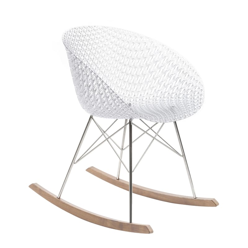Mobilier - Fauteuils - Rocking chair Smatrik plastique transparent / Patins bois - Kartell - Cristal - Acier chromé, Bois, Polycarbonate