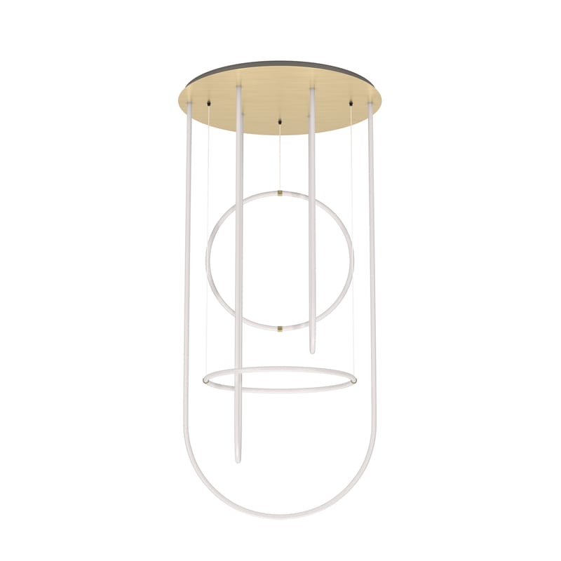 Luminaire - Suspensions - Suspension Unseen LED plastique blanc / Chandelier - Ø 100 x  H 210 cm - Petite Friture - Blanc & laiton - Laiton, Polycarbonate