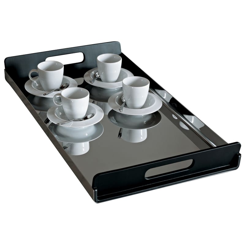 Tableware - Trays and serving dishes - Vassily Tray metal black - Alessi - L 45 cm - Black & steel - PMMA, Polished stainless steel