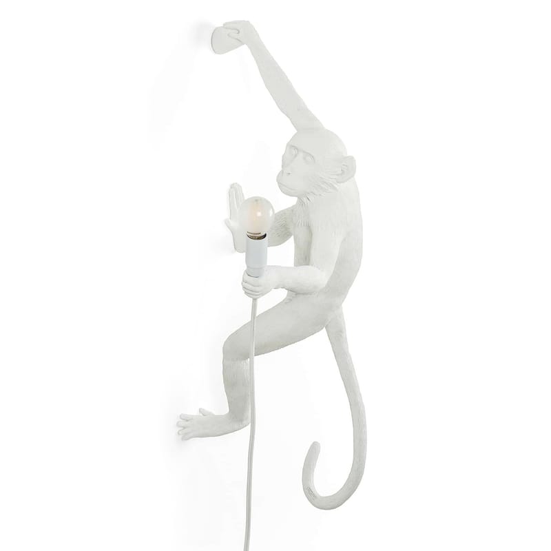 Leuchten - Wandleuchten - Wandleuchte mit Stromkabel Monkey Hanging plastikmaterial weiß / Indoor - H 76,5 cm - Seletti - Weiß / Aufhängung rechts - Harz