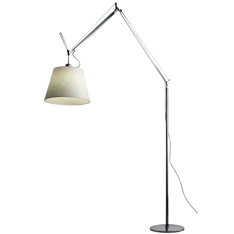 Lighting - Floor lamps - Tolomeo Mega LED Floor lamp metal paper beige - Artemide - Lampshade Ø 42 cm / Beige - Parchment paper, Polished aluminium