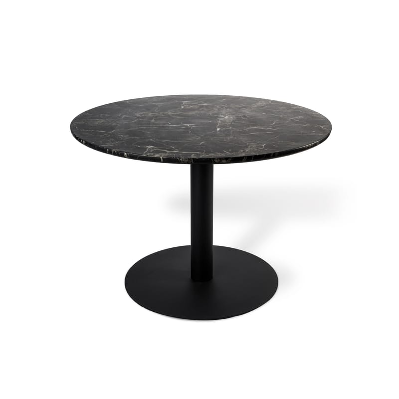 Mobilier - Tables - Table ronde Slab pierre matériau composite noir / Ø 110 x H 75 cm - Résine effet marbre - Pols Potten - Noir / Pied noir - Fer laqué époxy, Résine effet marbre