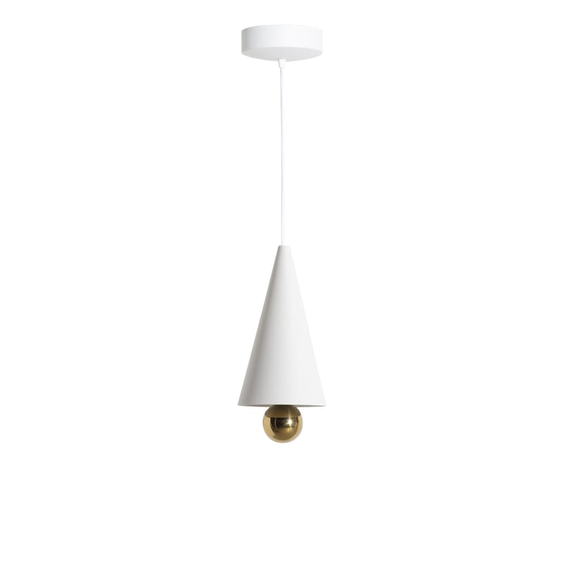 Luminaire - Suspensions - Suspension Cherry Small métal blanc / LED - Ø 16 x H 38 cm - Petite Friture - Blanc / Sphère dorée - Aluminium