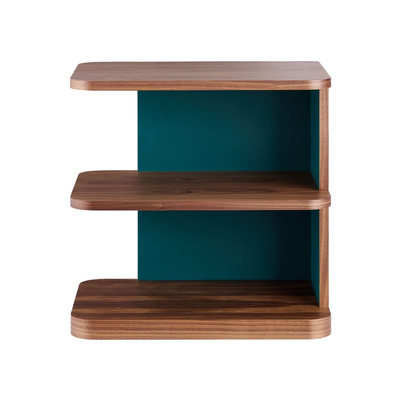 Möbel - Couchtische - Beistelltisch Module le E blau holz natur / 50 x 35 cm x H 50 cm - Maison Sarah Lavoine - Sarah-Blau / Holz - Medium alvéolé, Nussbaum-Furnier