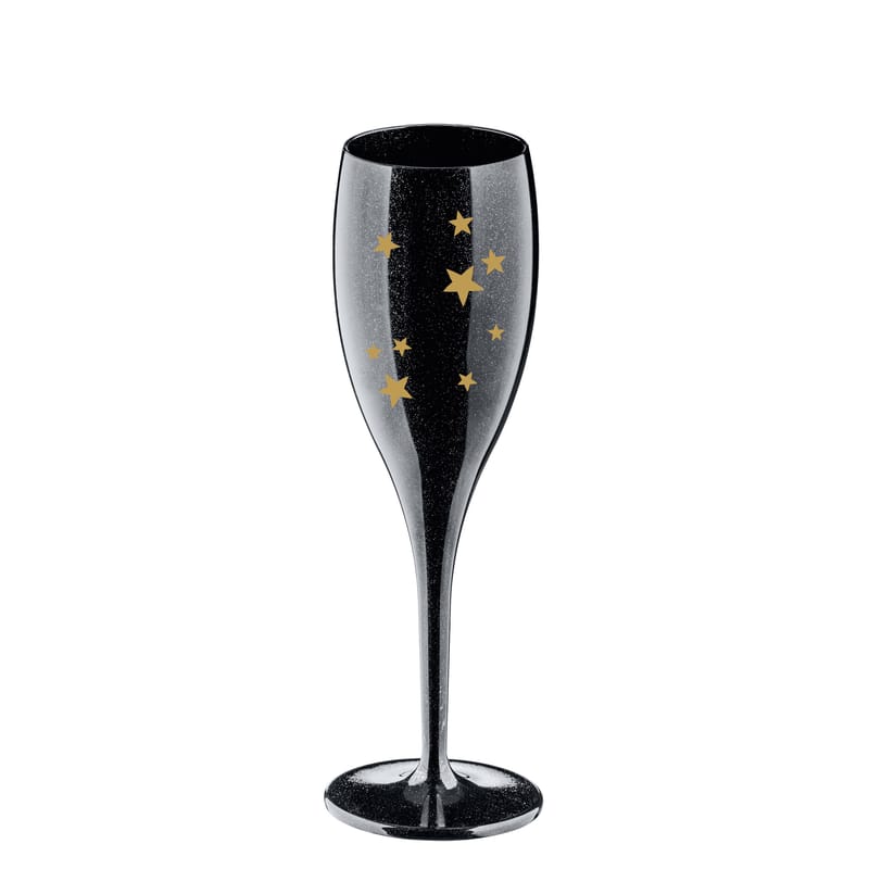 Table et cuisine - Verres  - Flûte à champagne Cheers Stars plastique noir / Plastique - Koziol - Noir & Or - Plastique