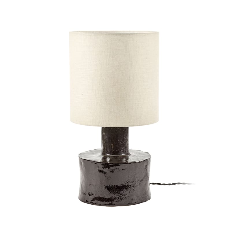 Luminaire - Lampes de table - Lampe de table Catherine céramique noir / Grès & tissu - Ø 25 x H 47 cm - Serax - Noir / beige - Grès