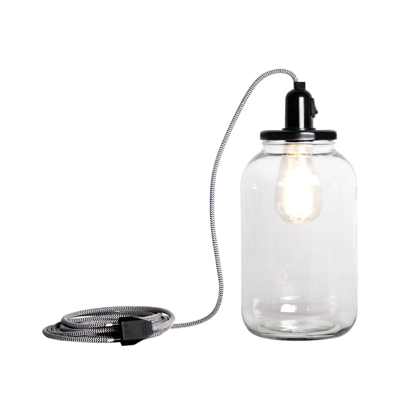 Luminaire - Lampes de table - Lampe Pickle Light Large verre transparent / H 30 cm - Pop Corn - Transparent / Couvercle noir - Bakélite, Verre recyclé