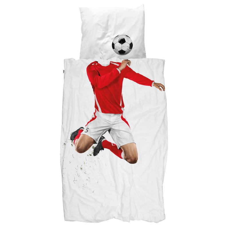 Décoration - Textile - Parure de lit 1 personne Footballer tissu rouge / 140 x 200 cm - Snurk - Footballer / Rouge - Percale de coton