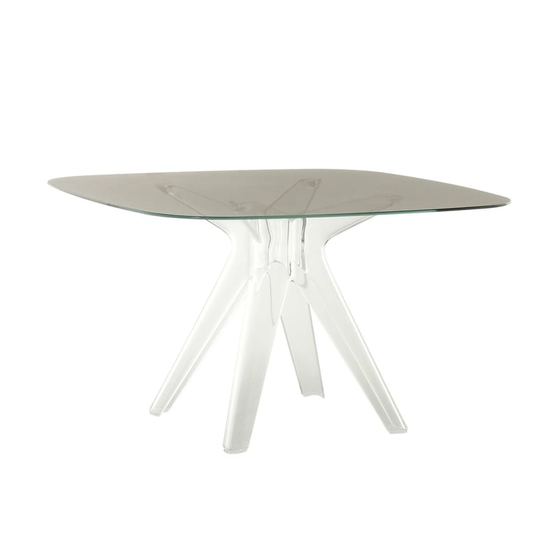 Möbel - Tische - quadratischer Tisch Sir Gio glas grau transparent / Glas - 120 x 120 cm - Kartell - Rauchglas / Fuß transparent - Glas, Polykarbonat
