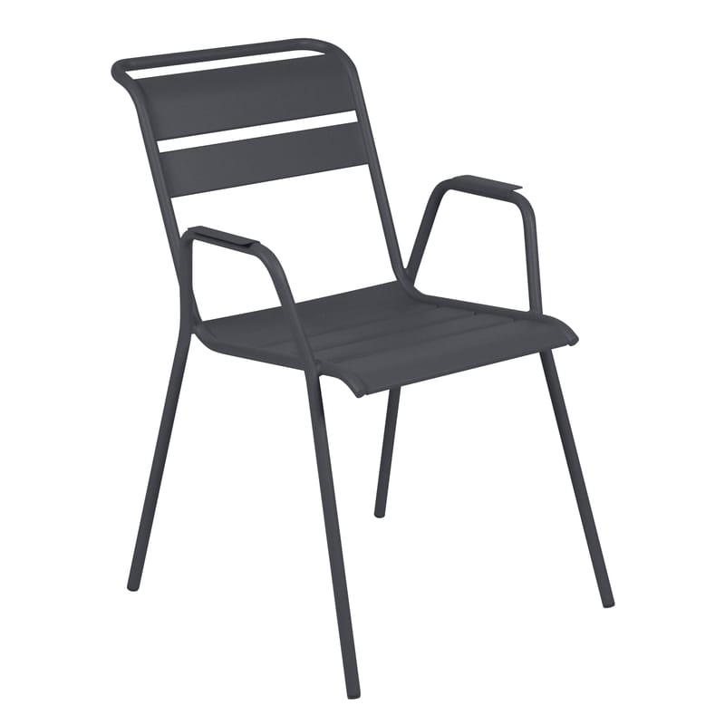 Möbel - Stühle  - Stapelbarer Sessel Monceau metall grau / Metall - Fermob - Anthrazit - bemalter Stahl