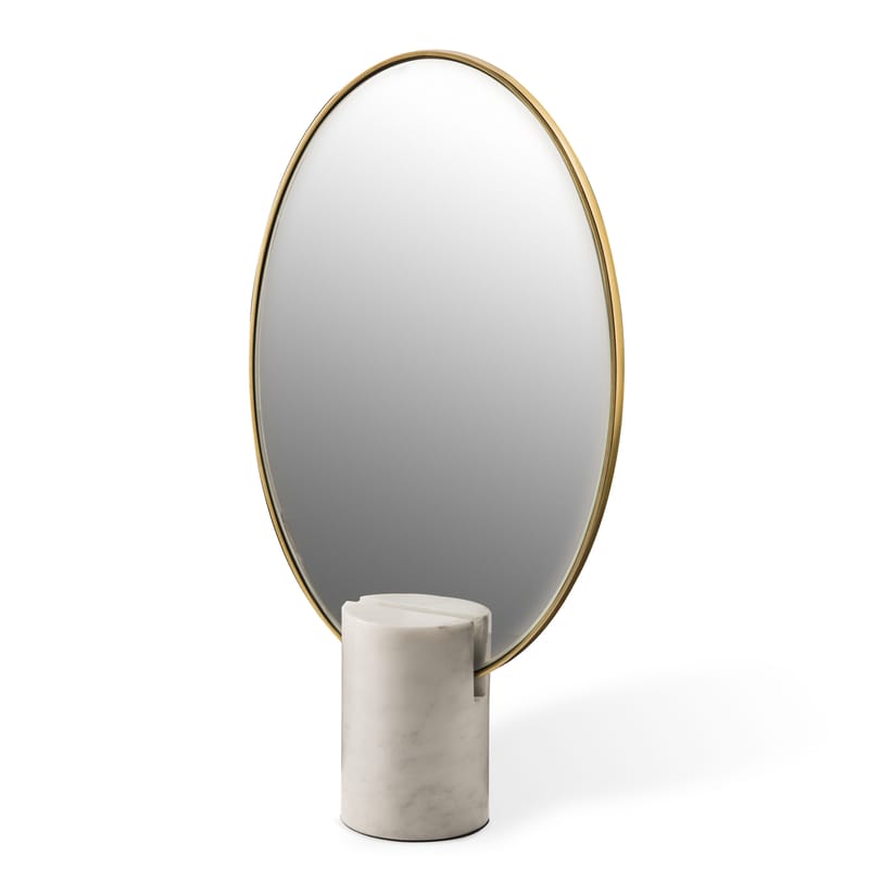 Décoration - Miroirs - Miroir à poser Oval pierre blanc / Marbre - Pols Potten - Blanc - Fer plaqué laiton, Marbre, Verre