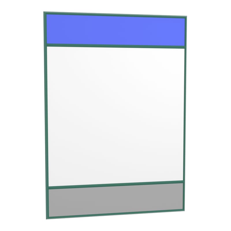 Tous les designers - Miroir mural Vitrail verre bleu vert gris / 50 x 70 cm - Inga Sempé, 2018 - Magis - Cadre vert / Gris & bleu - Caoutchouc, Verre