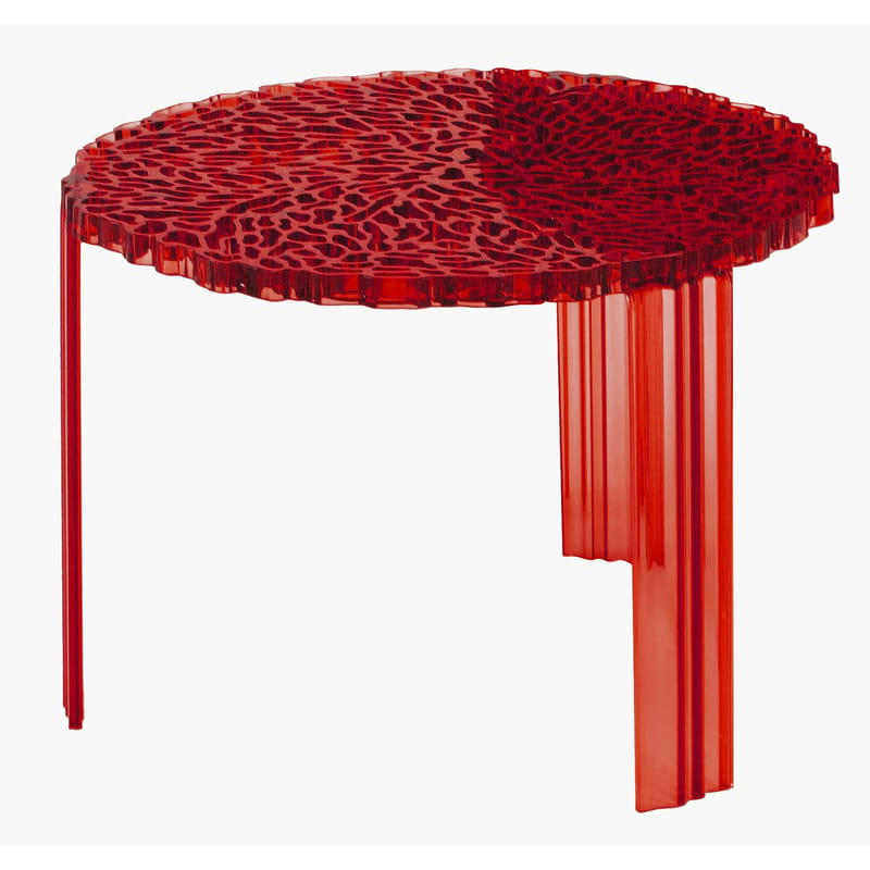 Mobilier - Tables basses - Table basse T-Table Medio plastique rouge / Ø 50 x H 36 cm - Kartell - Rouge Transparent - PMMA
