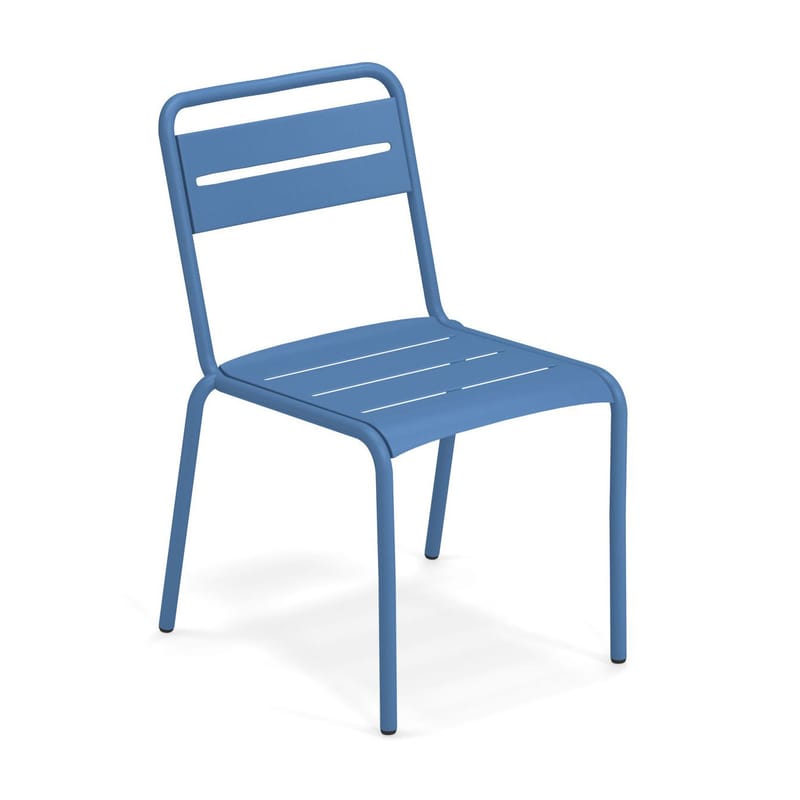 Mobilier - Chaises, fauteuils de salle à manger - Chaise empilable Star métal bleu / Aluminium - Emu - Bleu clair - Aluminium