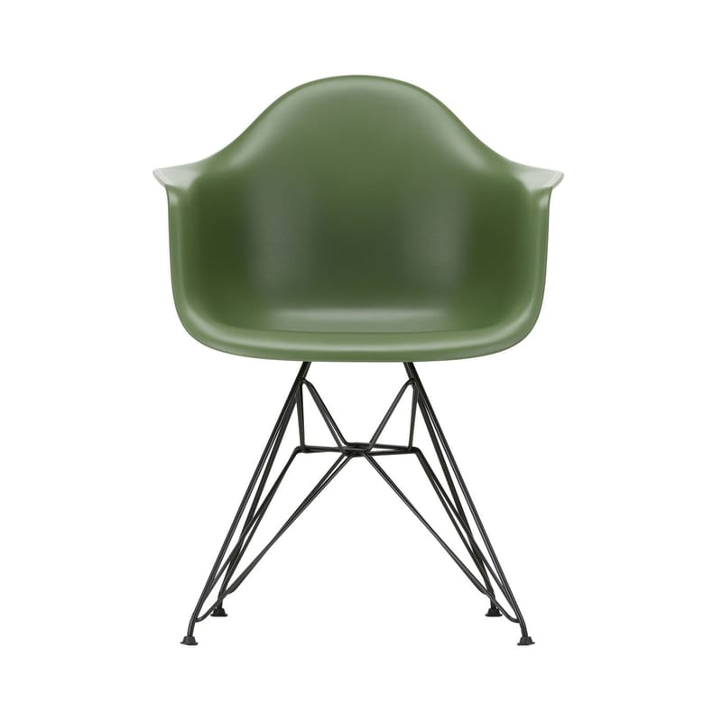 Mobilier - Chaises, fauteuils de salle à manger - Fauteuil DAR - Eames Plastic Armchair plastique vert / (1950) - Pieds noirs - Vitra - Vert forêt / Pieds noirs - Acier laqué époxy, Polypropylène