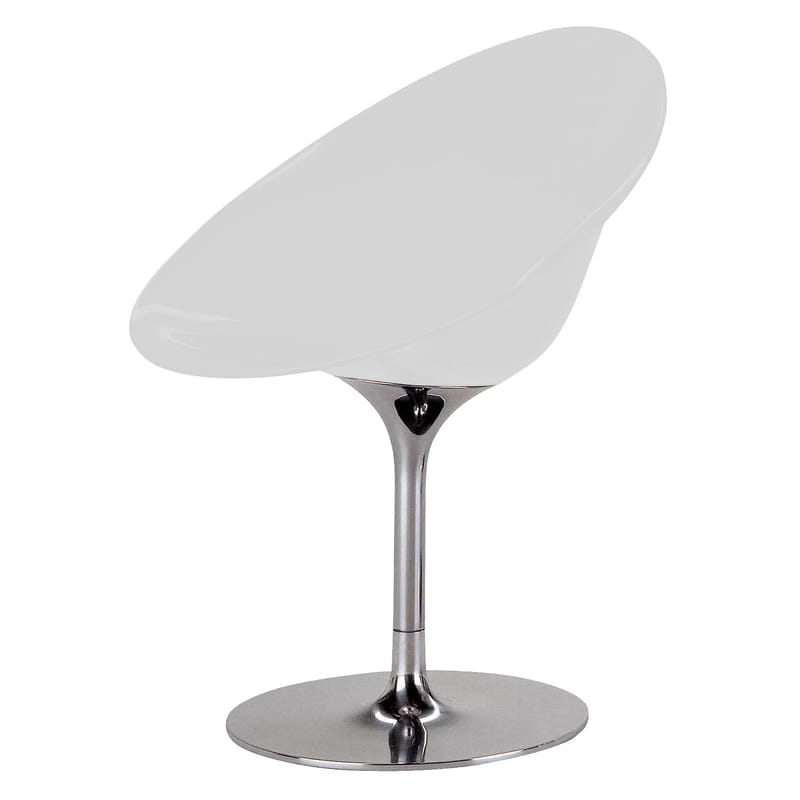 Mobilier - Chaises, fauteuils de salle à manger - Fauteuil pivotant Ero/S/ plastique blanc - Kartell - Blanc opaque - Acier chromé, Polycarbonate
