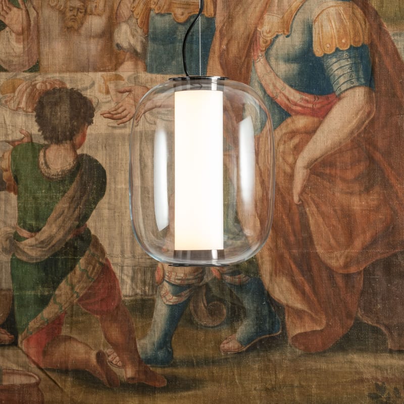 Luminaire - Suspensions - Suspension Meridiano Media verre transparent / LED - H 41cm - Fontana Arte - Transparent - Métal nickelé, Verre pyrex, Verre soufflé