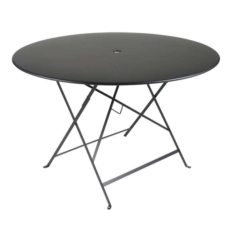 Jardin - Tables de jardin - Table pliante Bistro métal noir / Ø 117 cm -  6/8 personnes - Trou parasol - Fermob - Réglisse - Acier peint