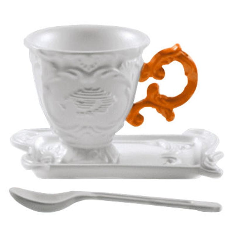 Table et cuisine - Tasses et mugs - Tasse à café I-Coffee céramique orange / Set tasse + soucoupe + cuillère - Seletti - Orange - Porcelaine