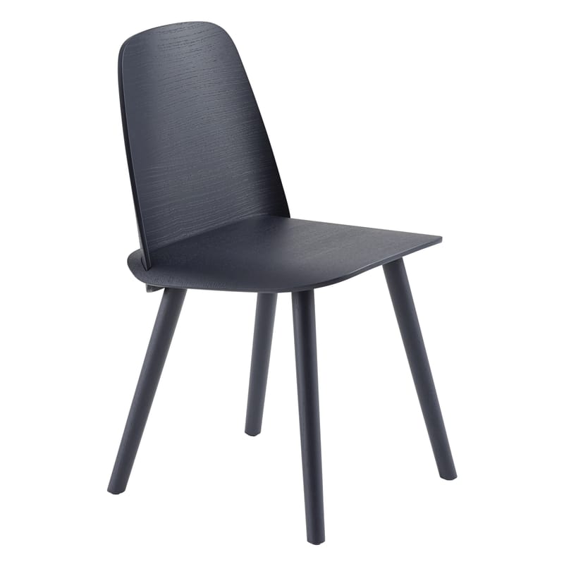 Mobilier - Chaises, fauteuils de salle à manger - Chaise Nerd bois bleu - Muuto - Bleu Nuit - Chêne massif, Contreplaqué
