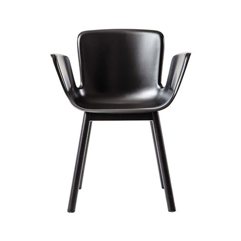 Mobilier - Chaises, fauteuils de salle à manger - Fauteuil Juli Plastic plastique noir / 4 pieds bois - Cappellini - Noir - Frêne massif, Polypropylène renforcé