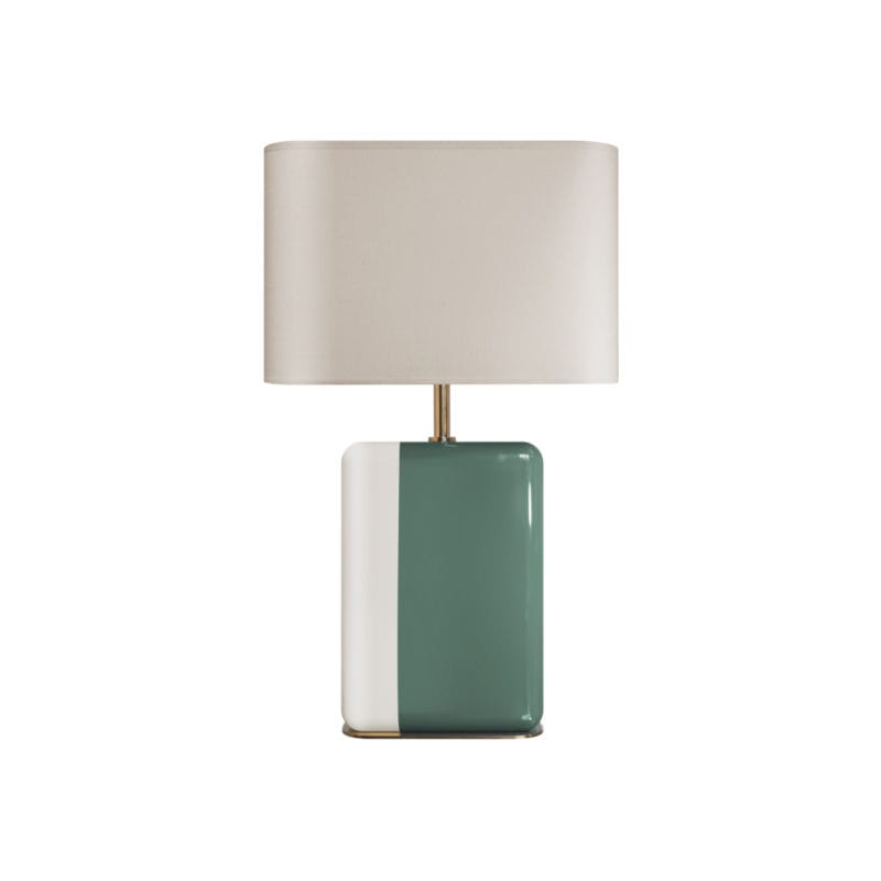 Luminaire - Lampes de table - Lampe de table Bourbon tissu bois vert / H 49 cm - RED Edition - Jade & Ivoire - Bois laqué, Laiton, Lin
