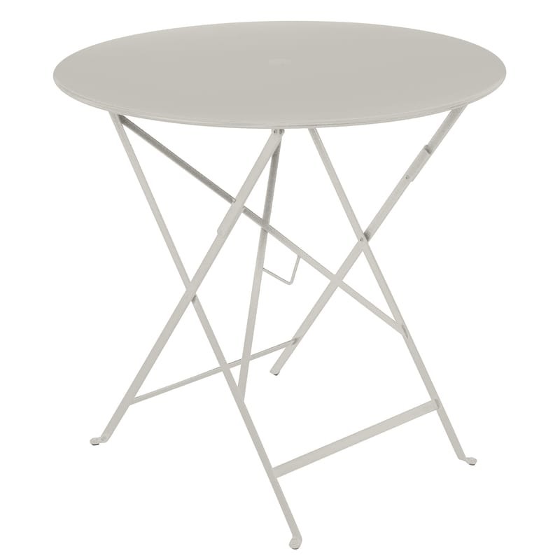 Jardin - Tables de jardin - Table pliante Bistro métal gris / Ø 77cm - Trou pour parasol - Fermob - Gris argile - Acier laqué