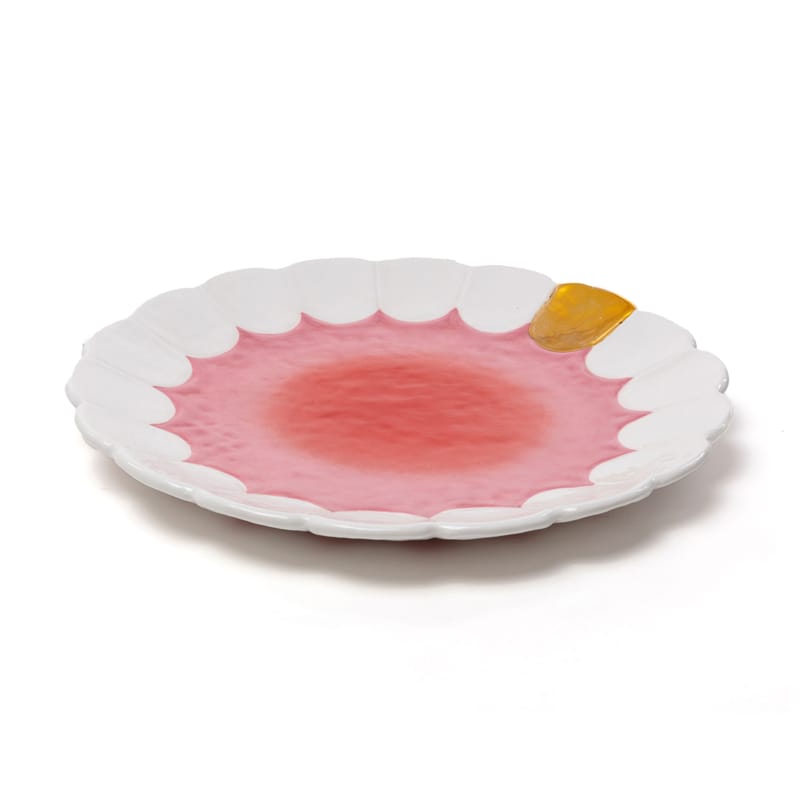 Table et cuisine - Plateaux et plats de service - Assiette de présentation Teeth céramique rose / Ø 33 cm - Seletti - Blanc, or & rose - Céramique