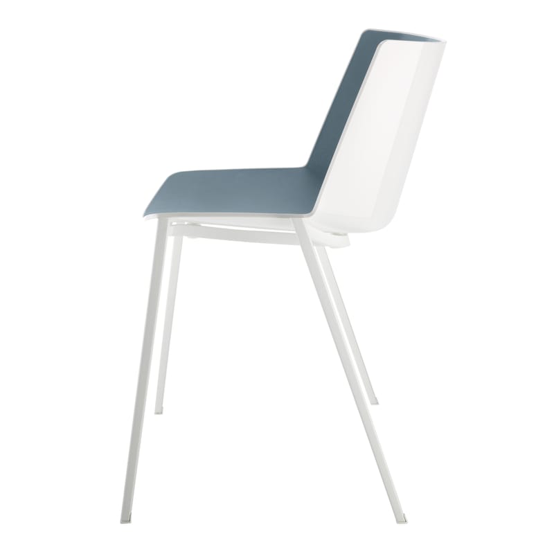 Mobilier - Chaises, fauteuils de salle à manger - Chaise empilable Aïku plastique blanc bleu / Pieds métal carrés - MDF Italia - Blanc & intérieur bleu / Pieds blancs - Acier peint, Polypropylène